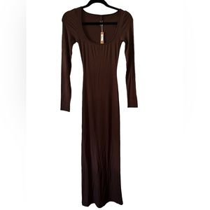 SKIMS Brown Soft Lounge Rib Long Sleeve Dress - XSmall - NWT